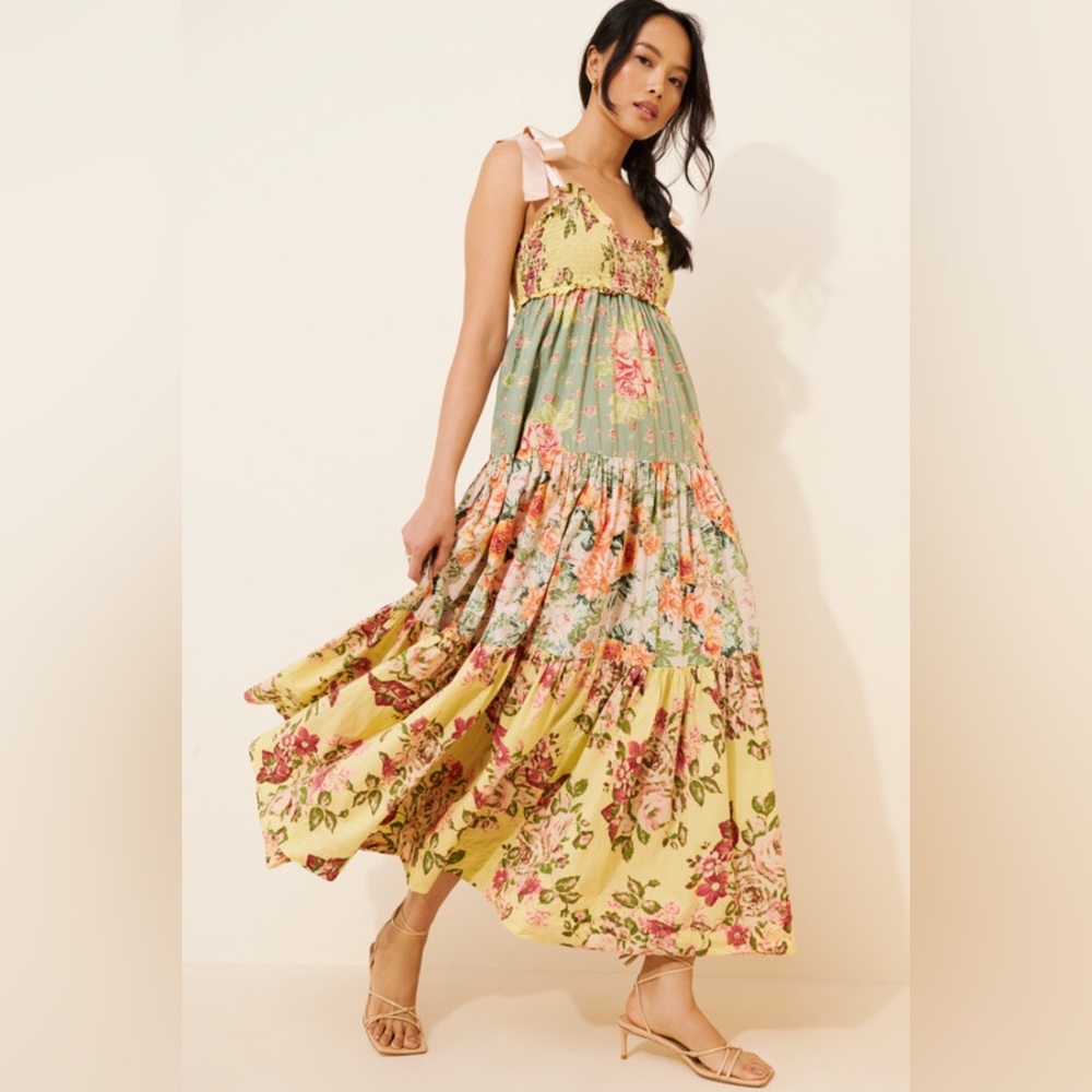 NWT Free People Bluebell Maxi Dress in Green and Yellow